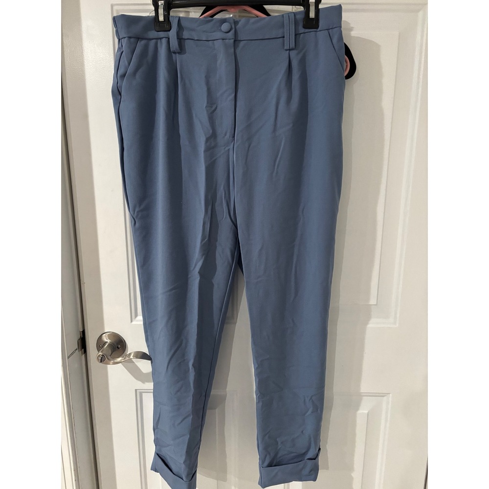 Jules‎ & Leopold Blue Trousers High Waist Cuffed Ankle Pants Large